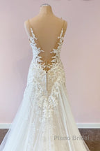 Stunning Long A-Line Tulle Sweetheart Appliques Lace Wedding Dress