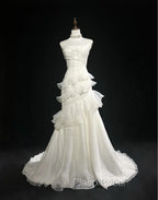 Stunning White Strapless Mermaid Organza Long Formal Prom Dresses Simple Wedding Dresses