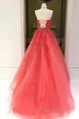 Stylish Backless Coral Lace Long Formal Prom Dress, Coral Lace Formal Graduation Evening Dress