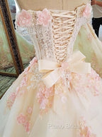 Sweet 16 Dresses Pink Lace Floral Formal Prom Dresses Ball Gown Off The Shoulder Elegant Beaded Luxury Formal Prom Gown