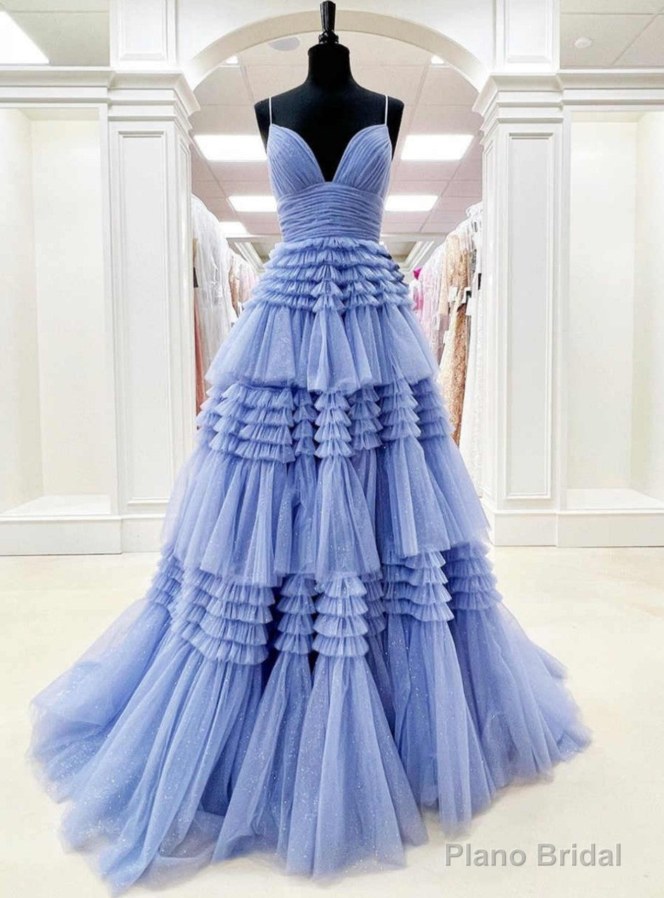 Sweet A Line Spaghetti Straps Layered Tulle Prom Dresses