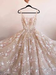 Sweet Light Champagne A-Line Tulle Sequin Applique Long Formal Prom Dresses Formal Prom Dresses Birthday Dresses