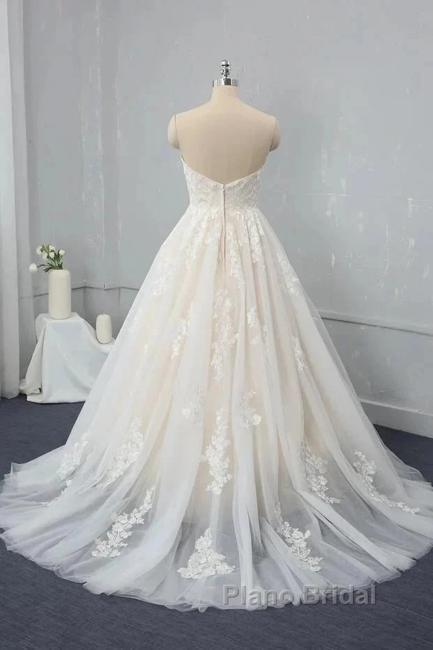 Sweetheart Backless Long Wedding Dresses Tulle With Lace Appliques Secondary image