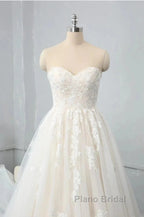 Sweetheart Backless Long Wedding Dresses Tulle With Lace Appliques