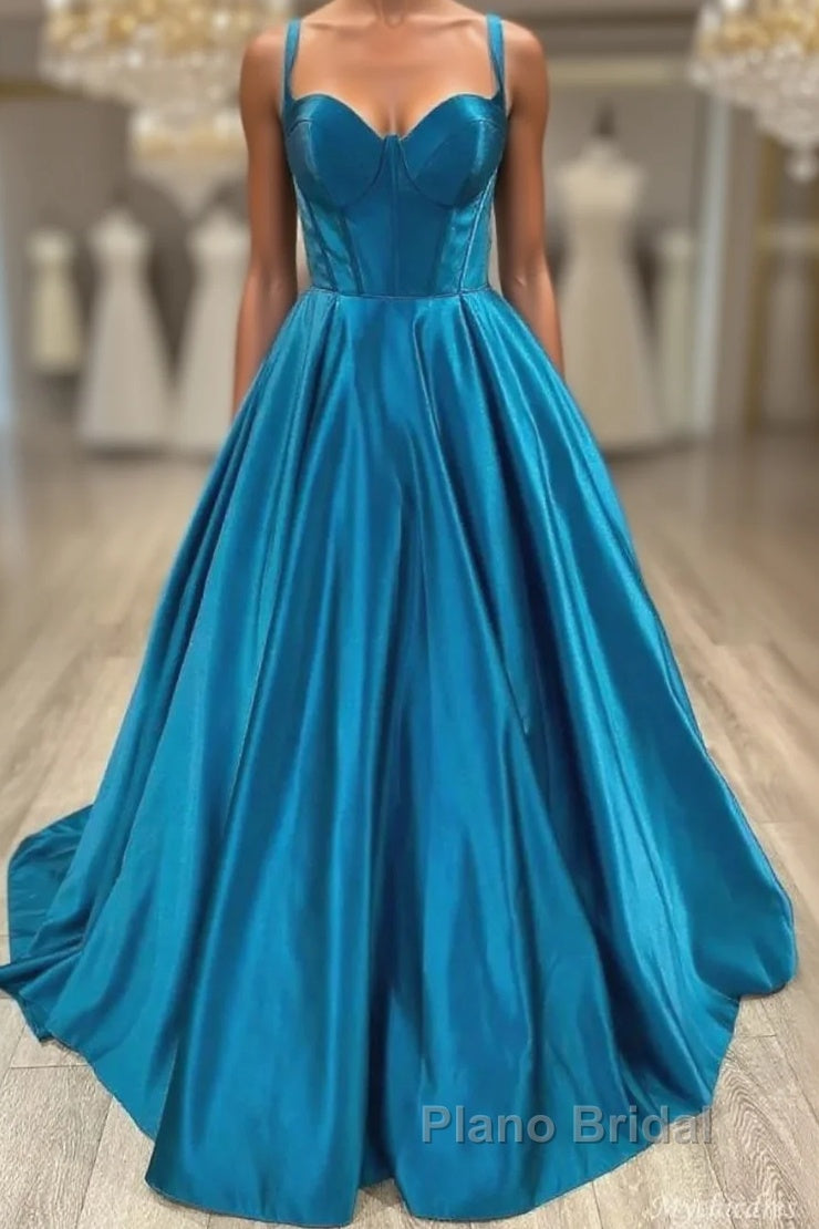 Sweetheart Blue Satin A Line Formal Prom Dresses Main image