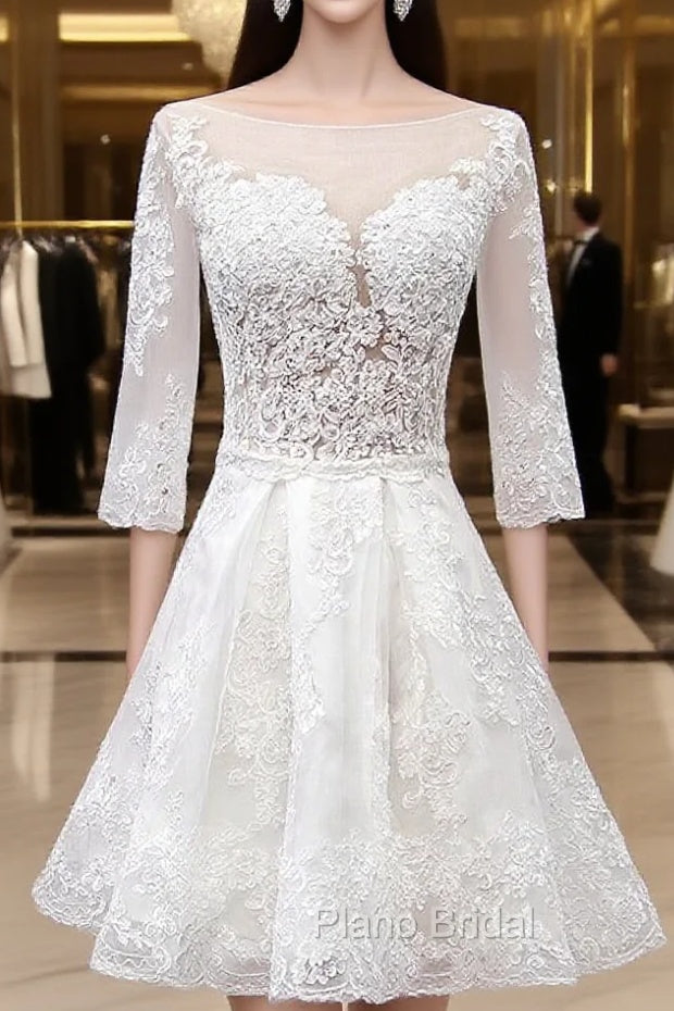 Sweetheart Lace Short Long Sleeves Wedding Dresses Main image