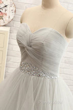 Sweetheart Long Tulle Gray Wedding Dresses With Beading
