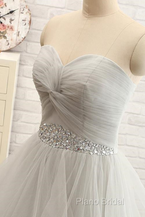 Sweetheart Long Tulle Gray Wedding Dresses With Beading