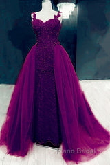 Sweetheart Mermaid Formal Prom Dresses Lace Beaded Removable Skirt