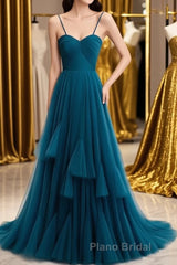 Sweetheart Neck Blue Long Formal Prom Dress, Long Blue Formal Graduation Evening Dress