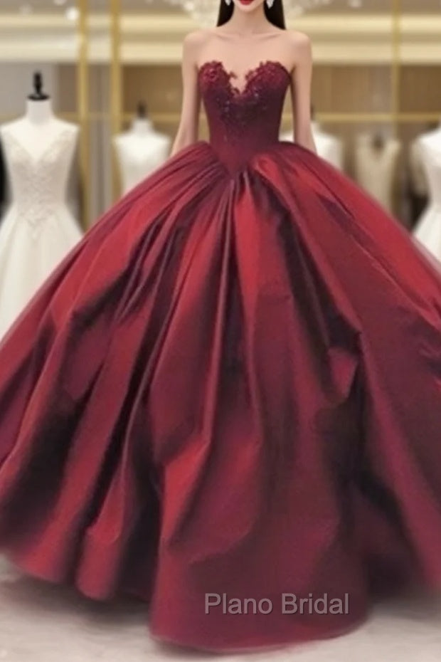 Sweetheart Neck Burgundy Long Formal Prom Gown, Burgundy Evening Gown Main image