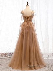 Sweetheart Neck Floor Length Champagne Lace Formal Prom Dresses, Long Champagne Lace Formal Evening Dresses
