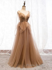 Sweetheart Neck Floor Length Champagne Lace Formal Prom Dresses, Long Champagne Lace Formal Evening Dresses
