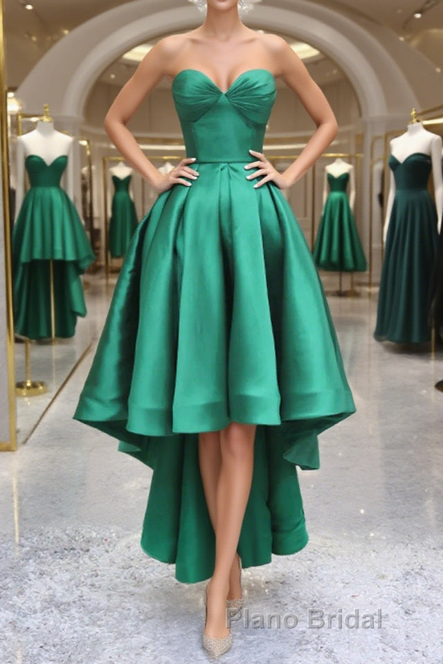 Sweetheart Neck Green High Low Formal Prom Dresses, Green High Low Graduation Homecoming Dresses Main image