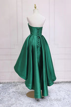 Sweetheart Neck Green High Low Formal Prom Dresses, Green High Low Graduation Homecoming Dresses