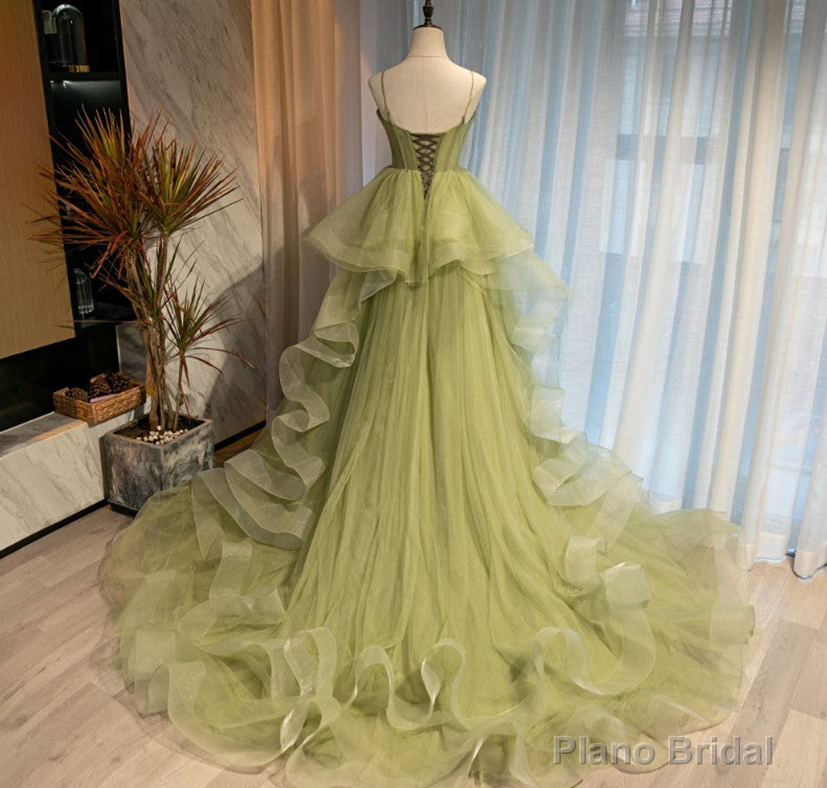 Sweetheart Neck Green Tulle Long Prom Dresses, Green Tulle Long Formal Graduation Dresses Secondary image