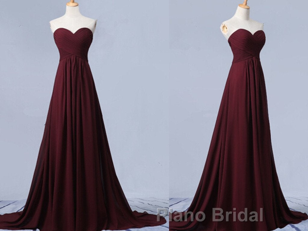 Sweetheart Neck Maroon Long Formal Prom Dresses, Burgundy Long Formal Bridesmaid Dresses Secondary image