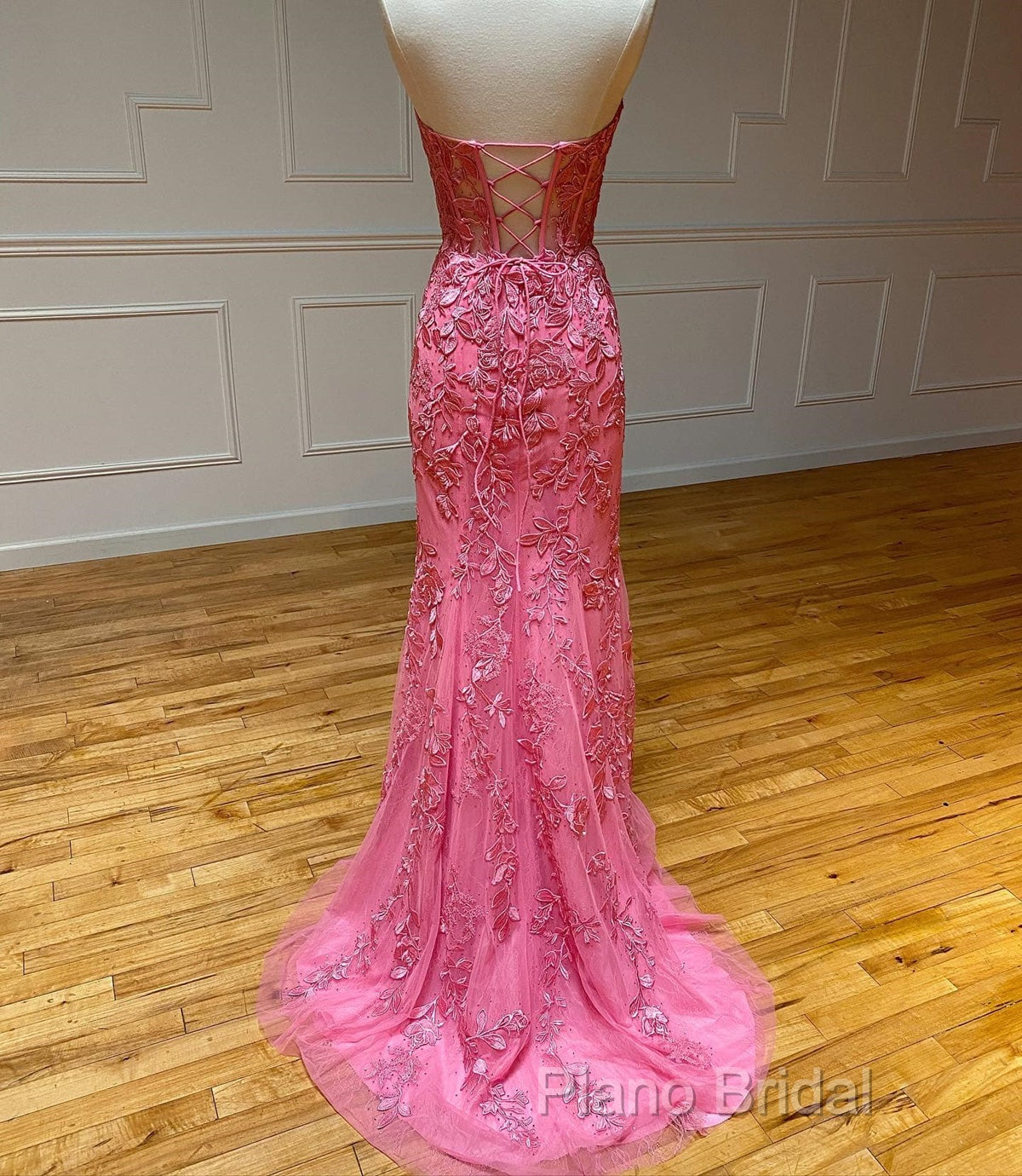 Sweetheart Neck Pink Mermaid Lace Formal Prom Dresses, Pink Mermaid Lace Formal Graduation Dresses