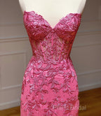 Sweetheart Neck Pink Mermaid Lace Formal Prom Dresses, Pink Mermaid Lace Formal Graduation Dresses