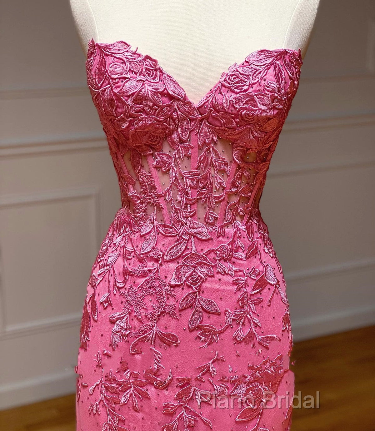 Sweetheart Neck Pink Mermaid Lace Formal Prom Dresses, Pink Mermaid Lace Formal Graduation Dresses