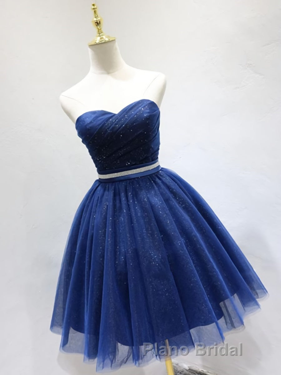 Sweetheart Neck Short Blue Formal Prom Dresses, Short Blue Formal Homecoming Graduation Dresses
