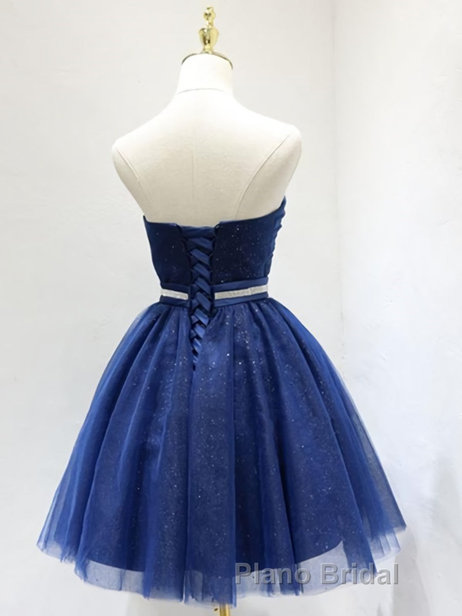 Sweetheart Neck Short Blue Formal Prom Dresses, Short Blue Formal Homecoming Graduation Dresses