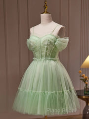 Sweetheart Neck Short Green Formal Prom Dresses, Short Green Graduation Homecoming Dresses