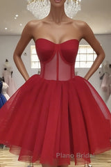 Sweetheart Neck Short Red Formal Prom Dresses, Short Red Formal Graduation Evening Dresses