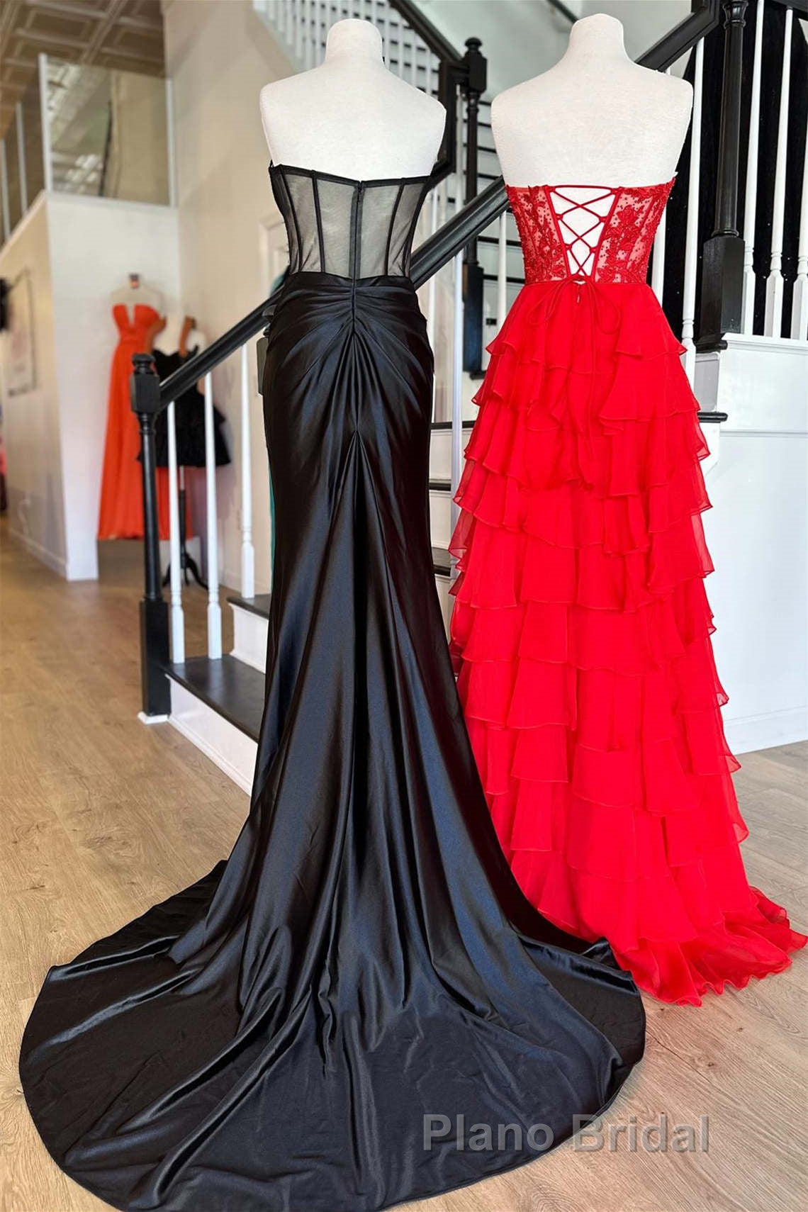 Sweetheart Red Corset Chiffon Ruffle Long Formal Prom Dresses Secondary image