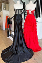Sweetheart Red Corset Chiffon Ruffle Long Formal Prom Dresses