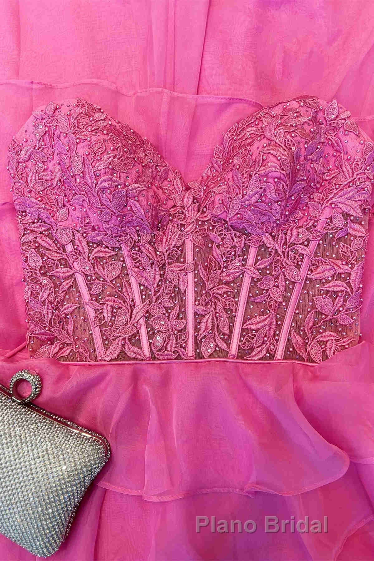 Sweetheart Red Corset Chiffon Ruffle Long Formal Prom Dresses