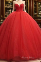 Sweetheart Sleeveless Red Wedding Desses Tulle Quinceanera 16 Dresses