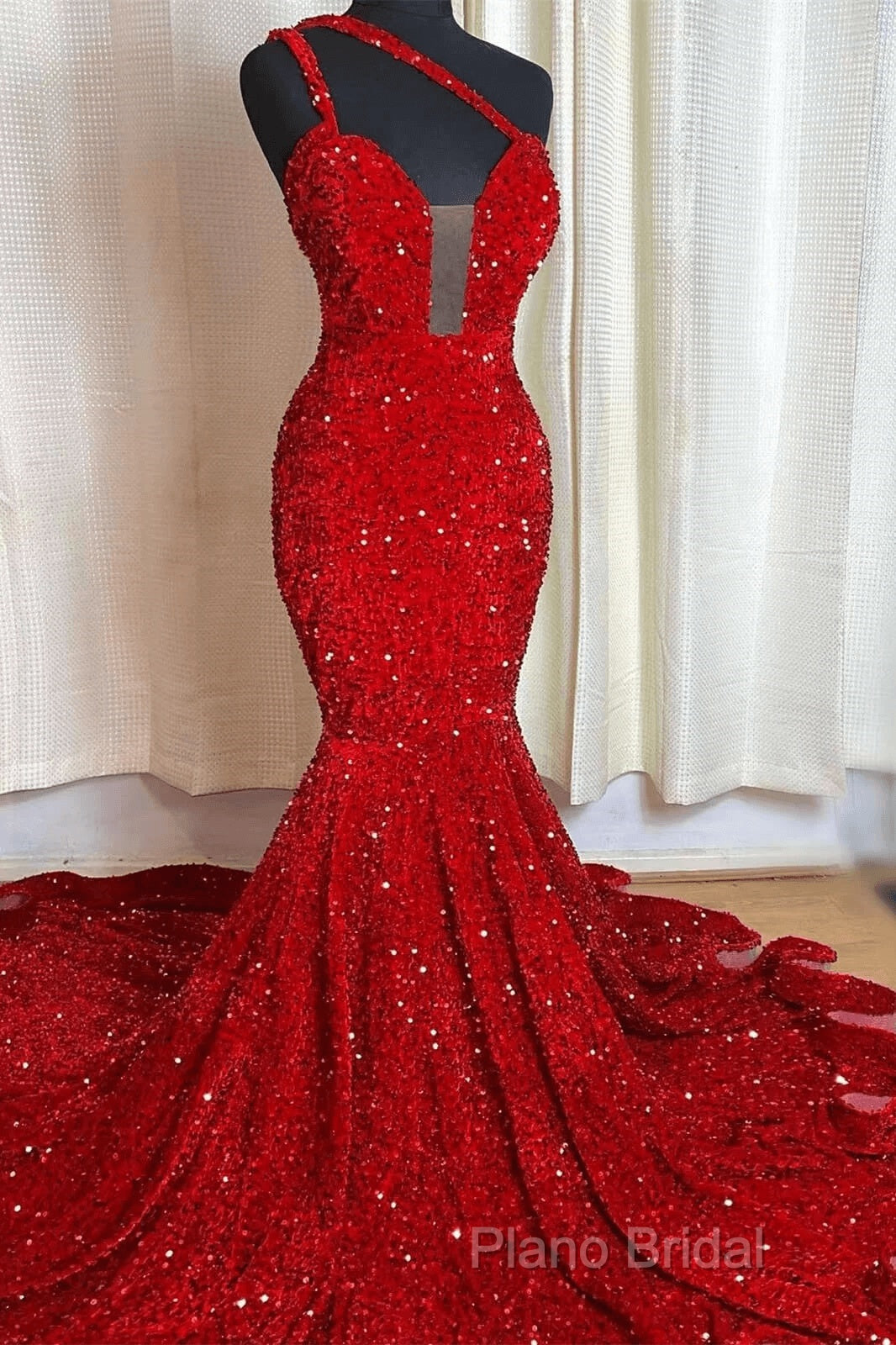 Sweetheart Sleeveless Sequins Red Mermaid Formal Prom Dresses Secondary image