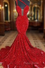 Sweetheart Sleeveless Sequins Red Mermaid Formal Prom Dresses