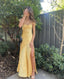 Sweetheart Yellow Long Sheath Prom Dress With Split