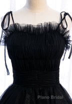 A-Line Long Spaghetti Strap Formal Prom Dresses, Cute Layers Tulle Evening Dresses