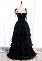 A-Line Long Spaghetti Strap Formal Prom Dresses, Cute Layers Tulle Evening Dresses