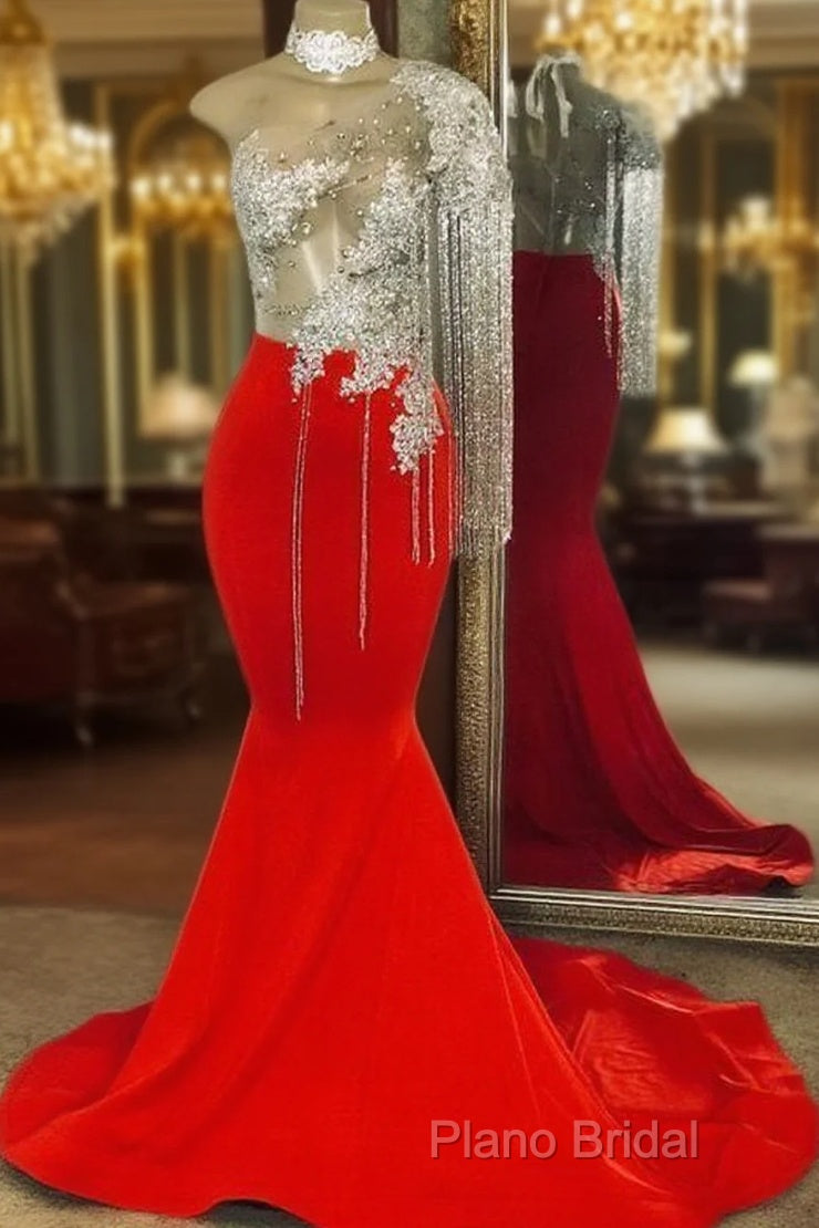 Tassel Formal Prom Dresses, One Shoulder Formal Prom Dresses, Mermaid Formal Prom Dresses, Red Formal Prom Dresses Main image