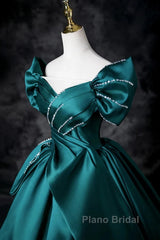 Teal A-Line Off The Shoulder Satin Long Formal Prom Dresses, Elegant Evening Dresses