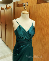 Teal Satin V Neck Sheath Midi Dresses