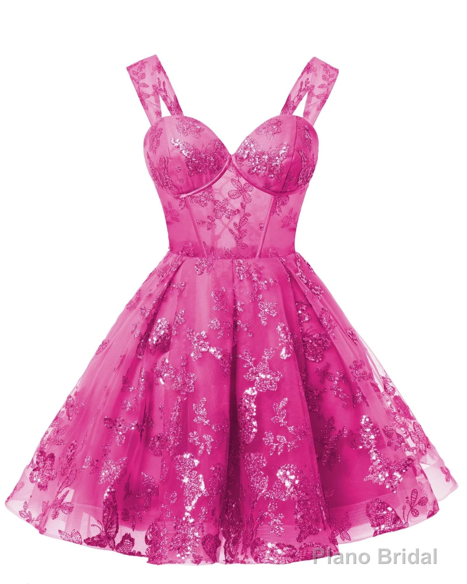 Teens Sparkly Tulle Fuchsia Homecoming Dresses Spaghetti Straps Short Cocktail Party Prom Dress