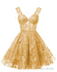 Teens Sparkly Tulle Gold Homecoming Dresses Spaghetti Straps Short Cocktail Party Prom Dress