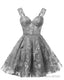 Teens Sparkly Tulle Gray Homecoming Dresses Spaghetti Straps Short Cocktail Party Prom Dress