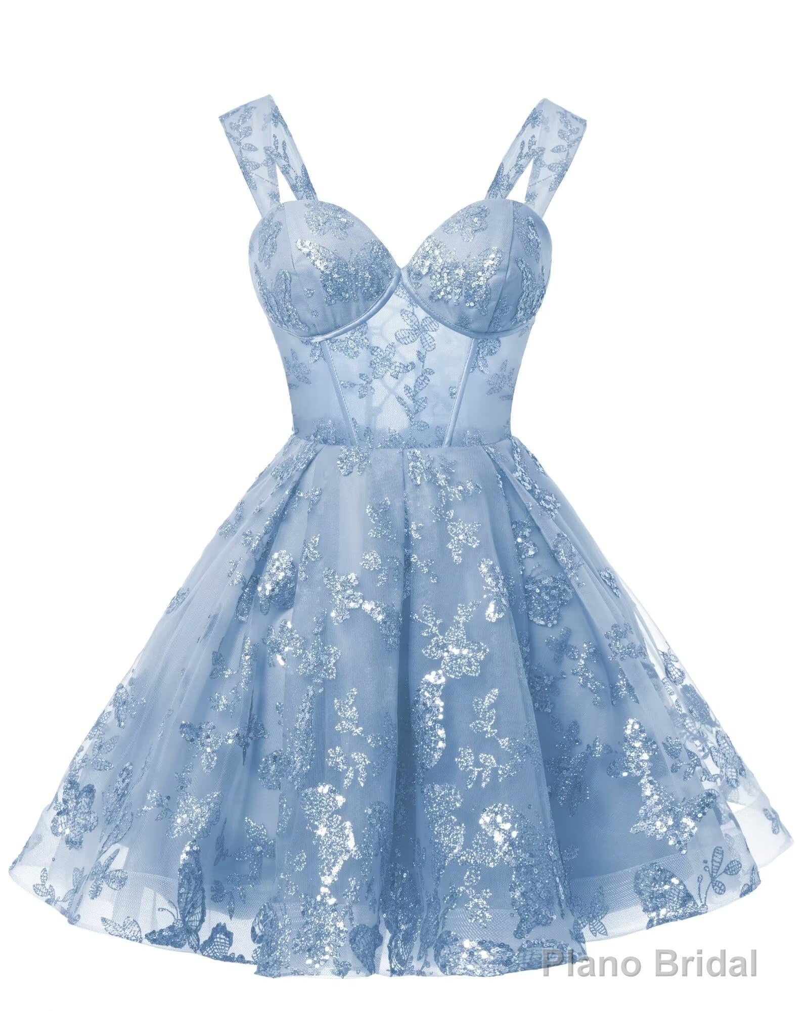 Teens Sparkly Tulle Light Blue Homecoming Dresses Spaghetti Straps Short Cocktail Party Prom Dress Secondary image