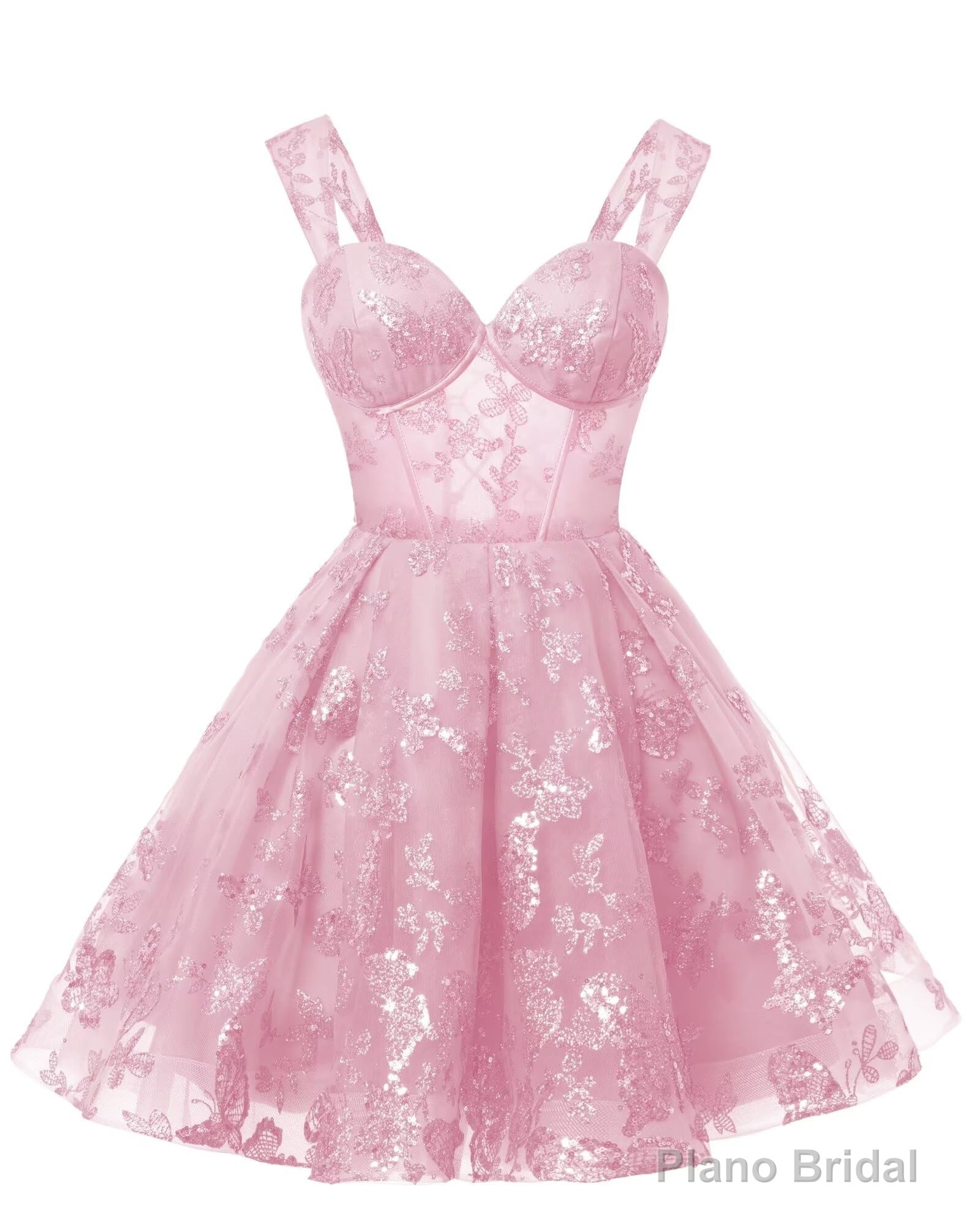 Teens Sparkly Tulle Light Pink Homecoming Dresses Spaghetti Straps Short Cocktail Party Prom Dress