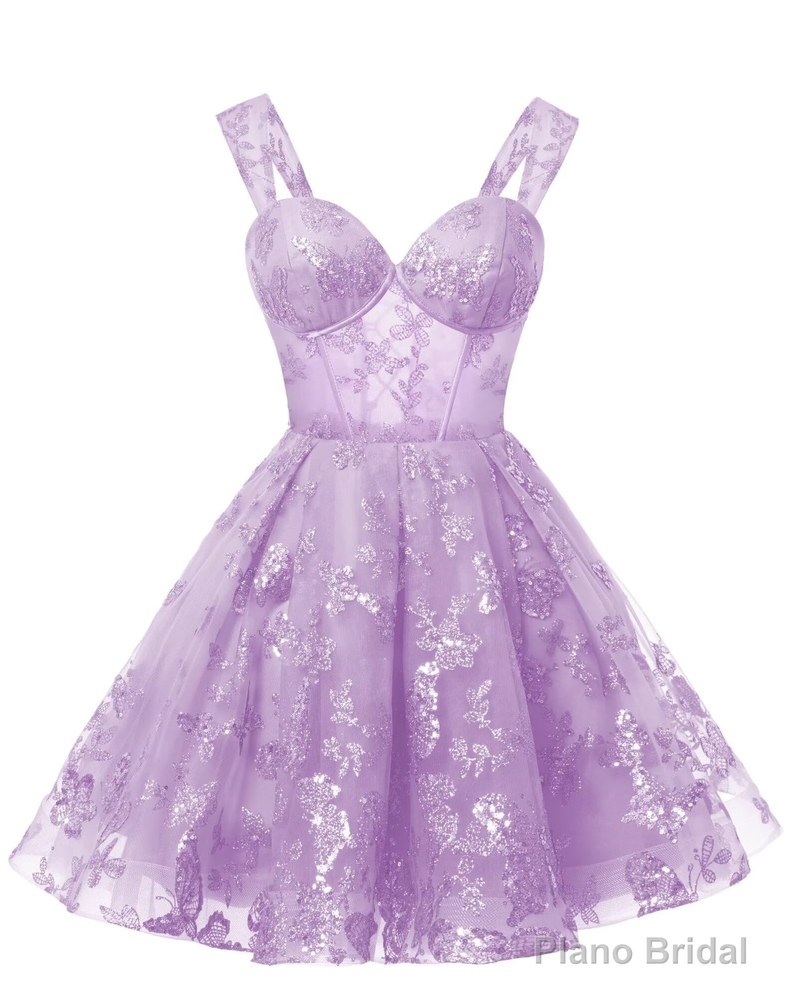 Teens Sparkly Tulle Lilac Homecoming Dresses Spaghetti Straps Short Cocktail Party Prom Dress