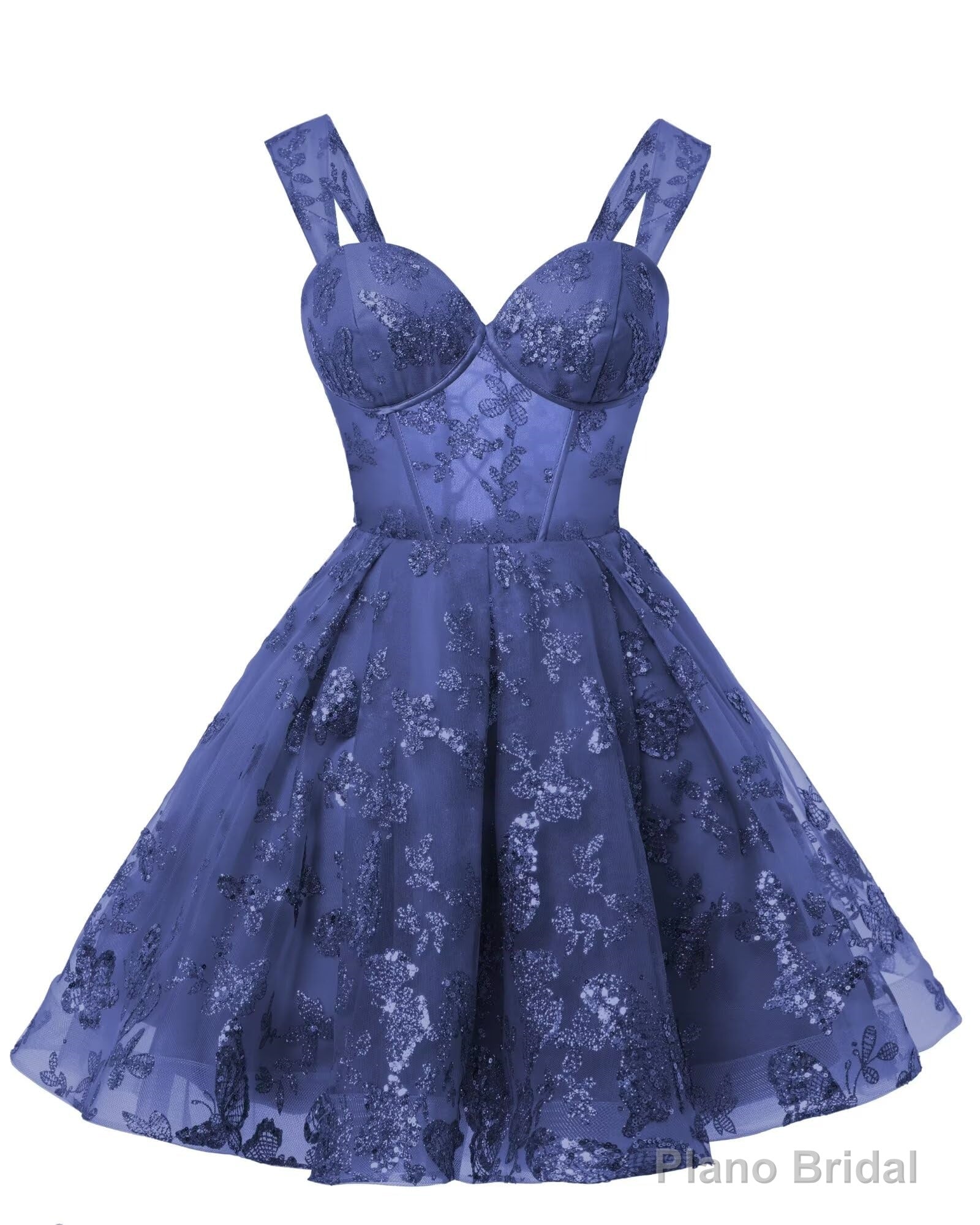Teens Sparkly Tulle Navy Blue Homecoming Dresses Spaghetti Straps Short Cocktail Party Prom Dress Main image