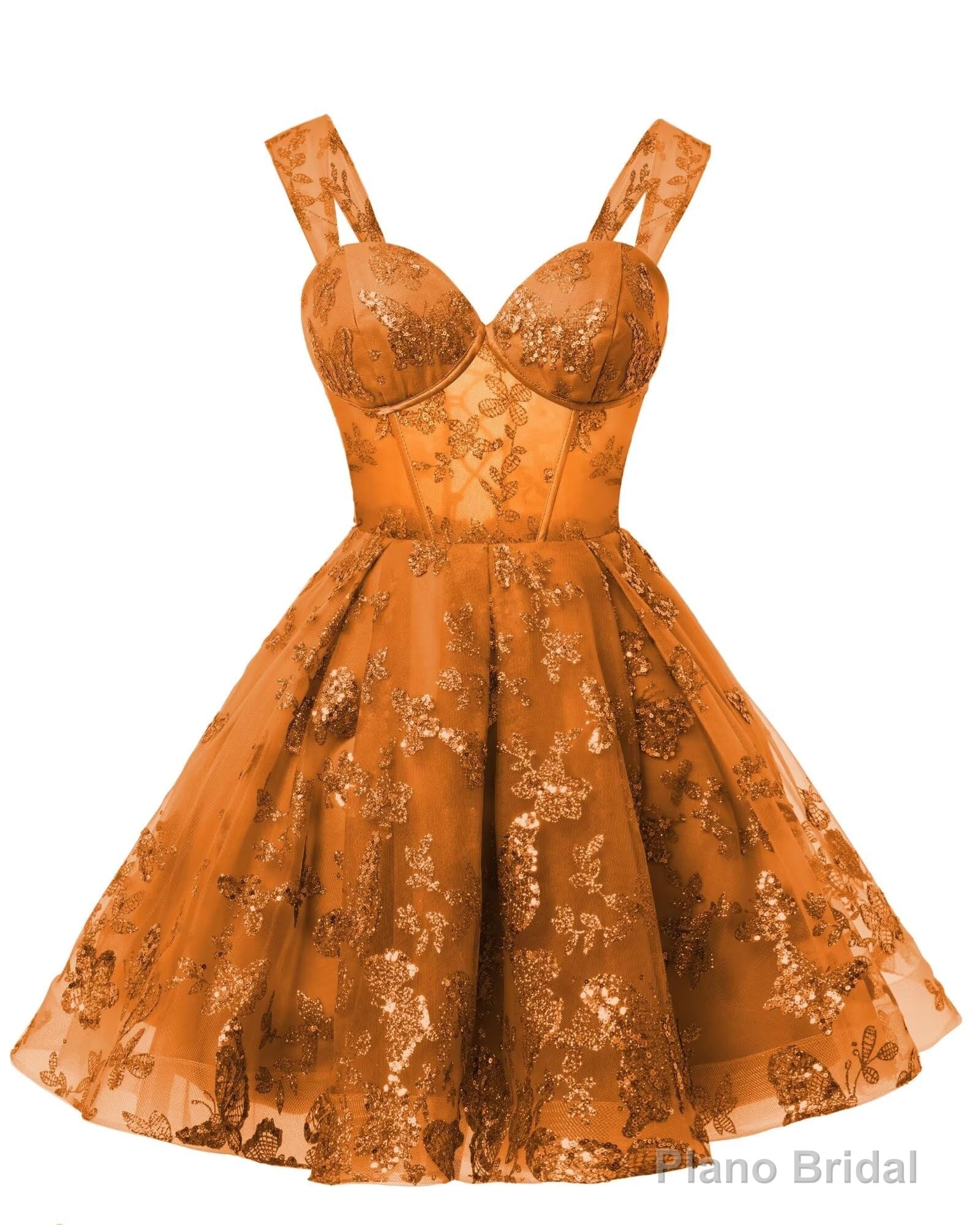 Teens Sparkly Tulle Orange Homecoming Dresses Spaghetti Straps Short Cocktail Party Prom Dress Main image