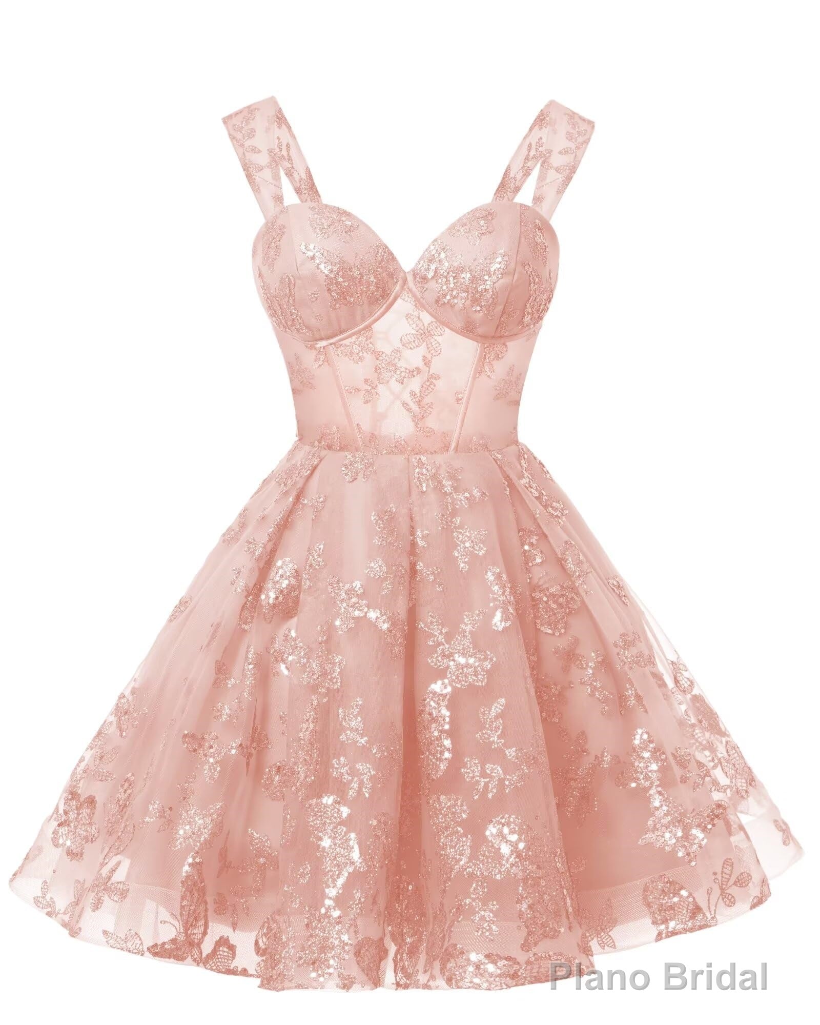 Teens Sparkly Tulle Peach Pink Homecoming Dresses Spaghetti Straps Short Cocktail Party Prom Dress Main image