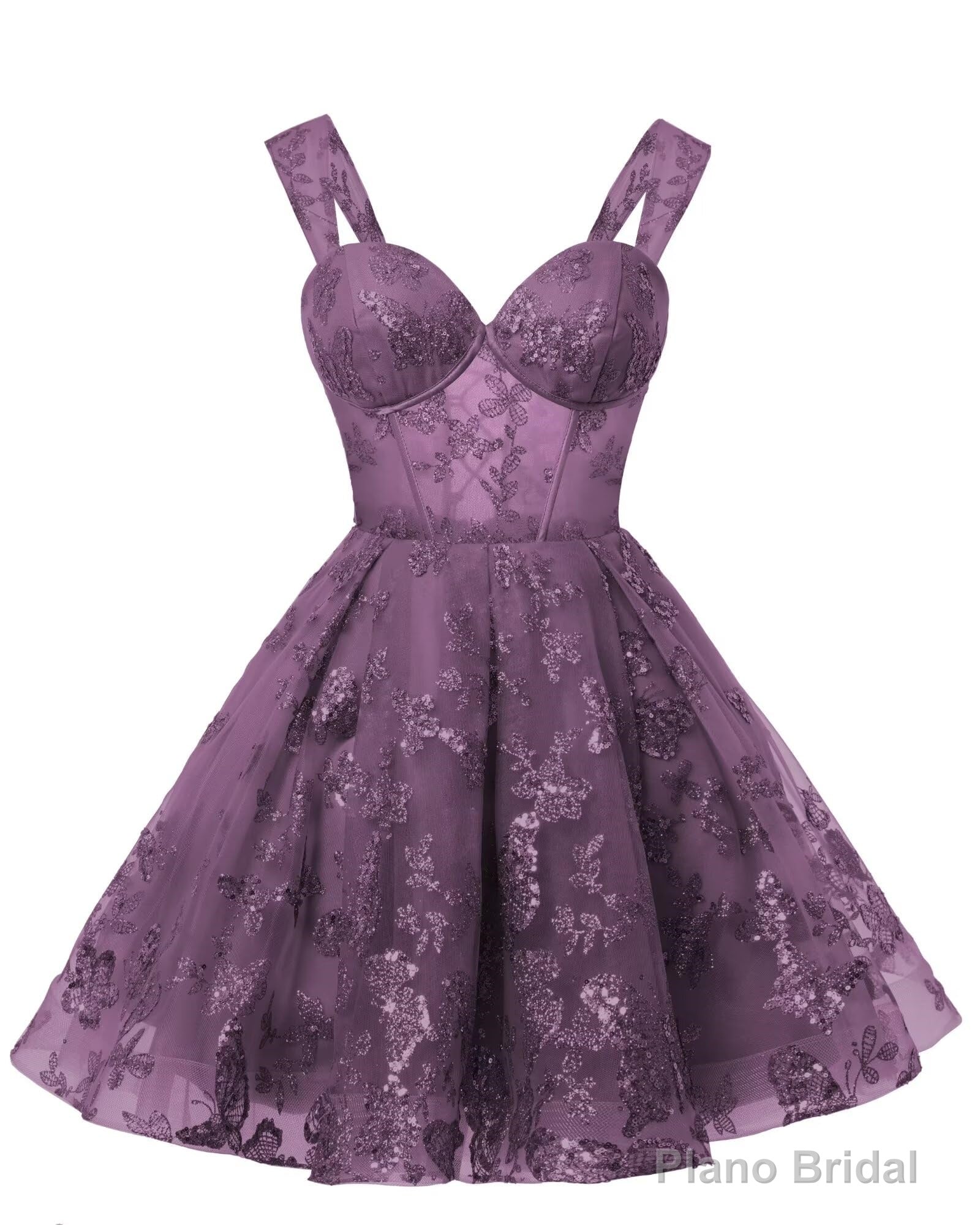 Teens Sparkly Tulle Plum Homecoming Dresses Spaghetti Straps Short Cocktail Party Prom Dress Secondary image